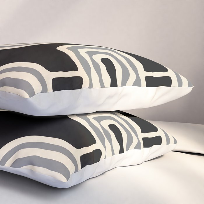 Mid Century Modern Atomic Rings Pattern 234 Decor Black Beige and Gray Pillow Sham Gallery Image 3