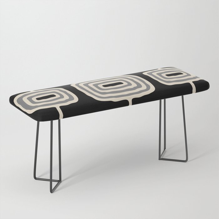 Mid Century Modern Atomic Rings Pattern 234 Decor Black Beige and Gray Bench Gallery Image 1