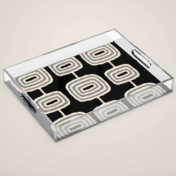 Mid Century Modern Atomic Rings Pattern 234 Decor Black Beige and Gray Acrylic Tray Gallery Image 1