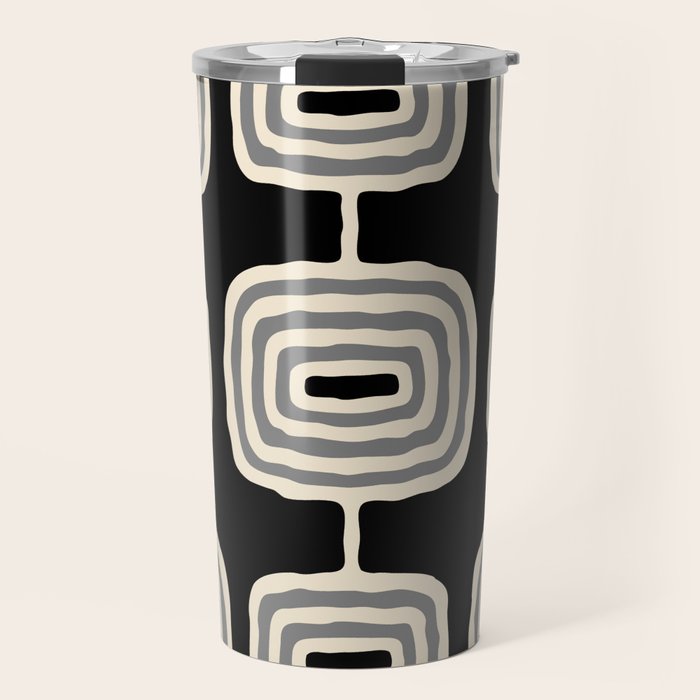 Mid Century Modern Atomic Rings Pattern 234 Decor Black Beige and Gray Travel Mug Gallery Image 1