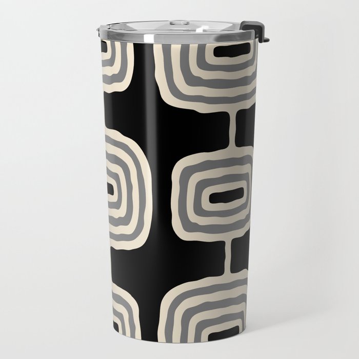 Mid Century Modern Atomic Rings Pattern 234 Decor Black Beige and Gray Travel Mug Gallery Image 2
