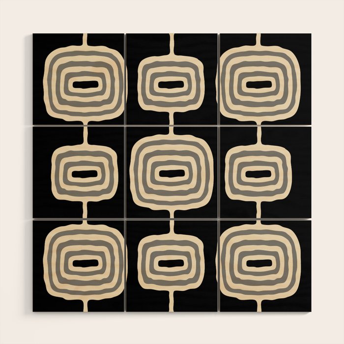 Mid Century Modern Atomic Rings Pattern 234 Decor Black Beige and Gray Wood Wall Art Gallery Image 1
