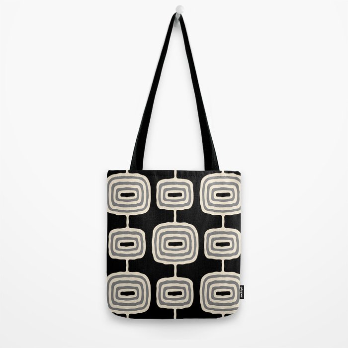 Mid Century Modern Atomic Rings Pattern 234 Decor Black Beige and Gray Tote Bag Gallery Image 2
