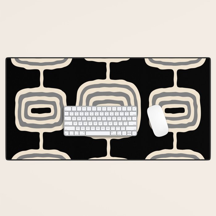 Mid Century Modern Atomic Rings Pattern 234 Decor Black Beige and Gray Desk Mat Gallery Image 1