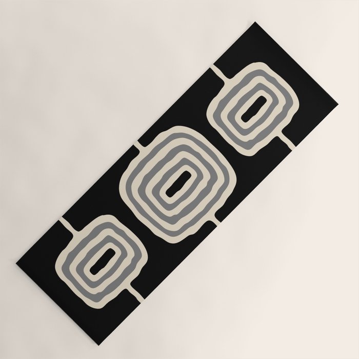 Mid Century Modern Atomic Rings Pattern 234 Decor Black Beige and Gray Yoga Mat Gallery Image 1
