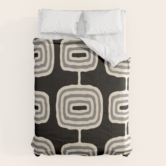 Mid Century Modern Atomic Rings Pattern 234 Decor Black Beige and Gray Comforter Gallery Image 1