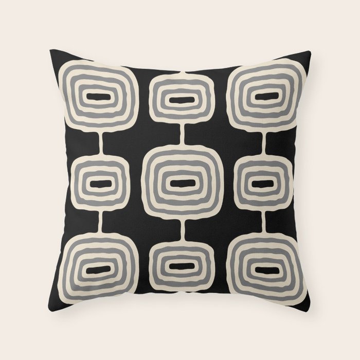 Mid Century Modern Atomic Rings Pattern 234 Decor Black Beige and Gray Throw Pillow Gallery Image 6