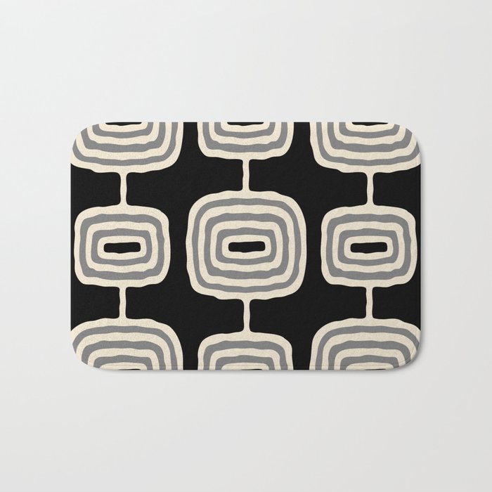 Mid Century Modern Atomic Rings Pattern 234 Decor Black Beige and Gray Bath Mat Gallery Image 1