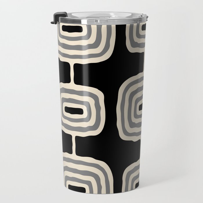 Mid Century Modern Atomic Rings Pattern 234 Decor Black Beige and Gray Travel Mug Gallery Image 3