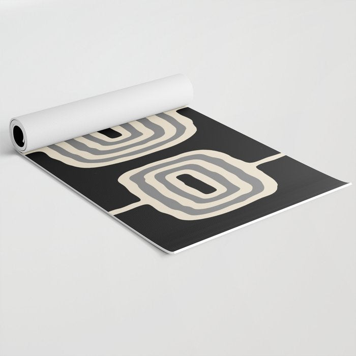 Mid Century Modern Atomic Rings Pattern 234 Decor Black Beige and Gray Yoga Mat Gallery Image 2