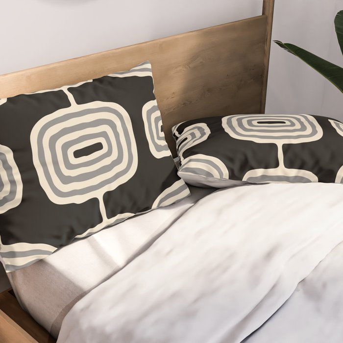 Mid Century Modern Atomic Rings Pattern 234 Decor Black Beige and Gray Pillow Sham Gallery Image 2