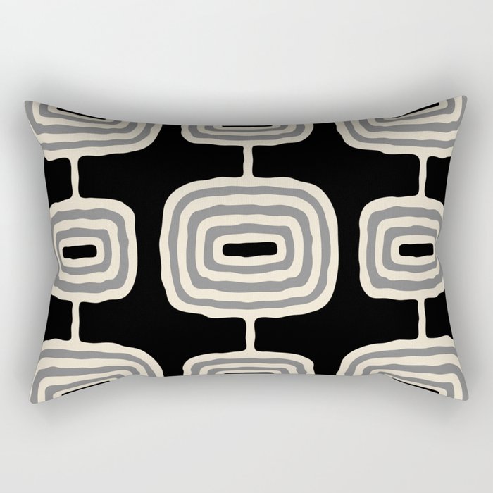 Mid Century Modern Atomic Rings Pattern 234 Decor Black Beige and Gray Rectangular Pillow Gallery Image 1