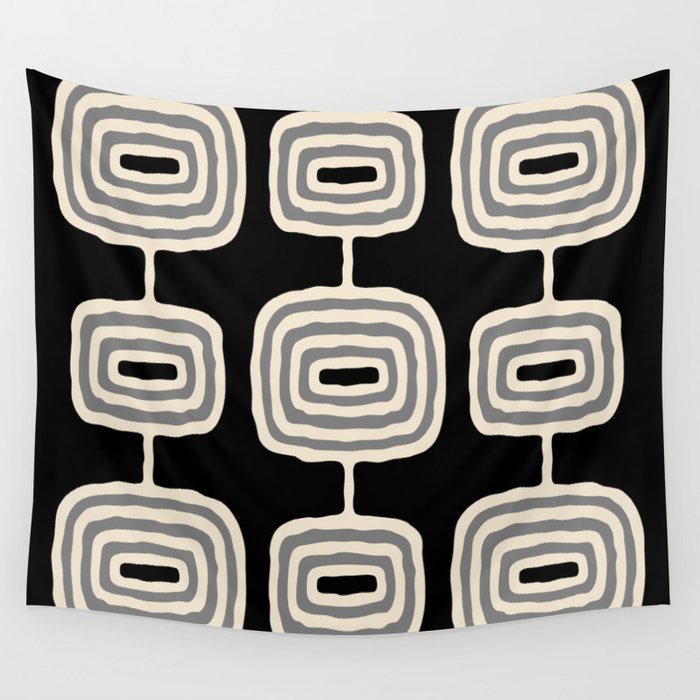 Mid Century Modern Atomic Rings Pattern 234 Decor Black Beige and Gray Wall Tapestry Gallery Image 1