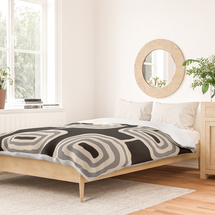 Mid Century Modern Atomic Rings Pattern 234 Decor Black Beige and Gray Duvet Cover Gallery Image 2