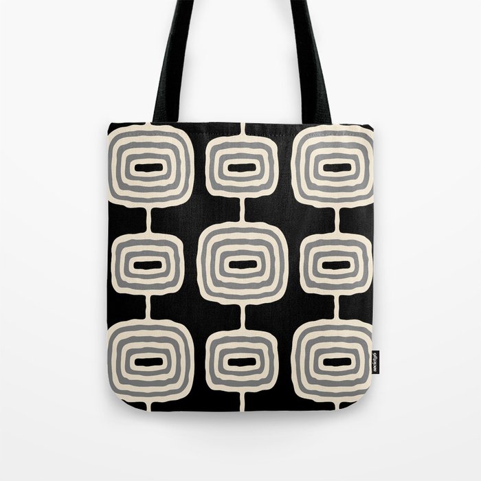 Mid Century Modern Atomic Rings Pattern 234 Decor Black Beige and Gray Tote Bag Gallery Image 1