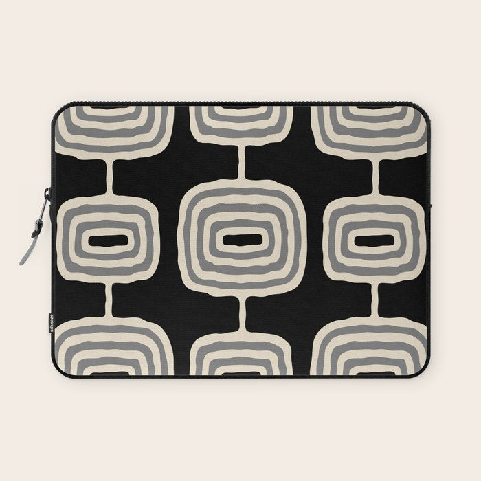 Mid Century Modern Atomic Rings Pattern 234 Decor Black Beige and Gray Laptop Sleeve Gallery Image 1