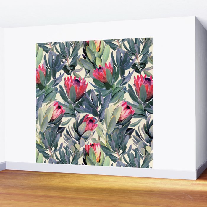 Painted Protea Pattern Wall Mural Gallery Image 2
