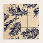 Blue Palm Leaves x Dry Brush Wood Wall Art Gallery Image 1