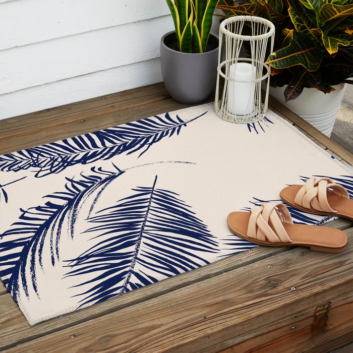 Blue Palm Leaves x Dry Brush Outdoor Rug Gallery Image 2