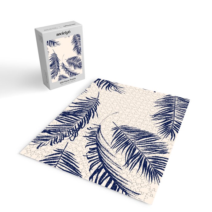 Blue Palm Leaves x Dry Brush Jigsaw Puzzle Gallery Image 2