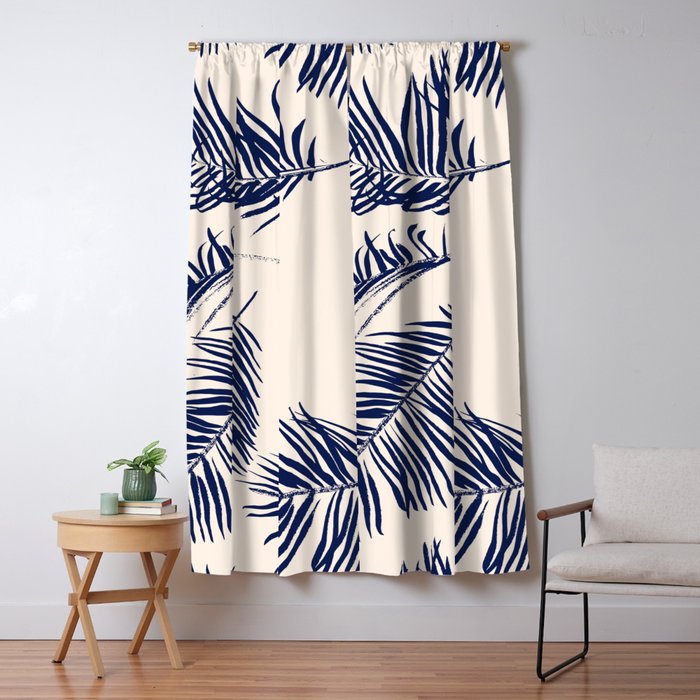 Blue Palm Leaves x Dry Brush Window Curtain Gallery Image 5