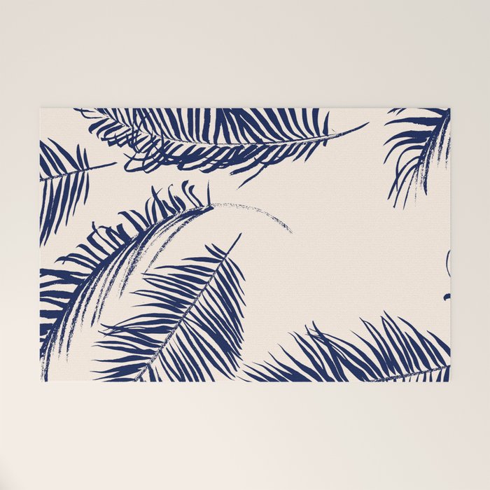 Blue Palm Leaves x Dry Brush Welcome Mat