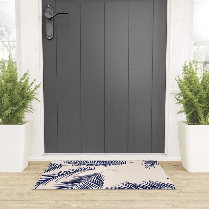 Blue Palm Leaves x Dry Brush Welcome Mat Gallery Image 3