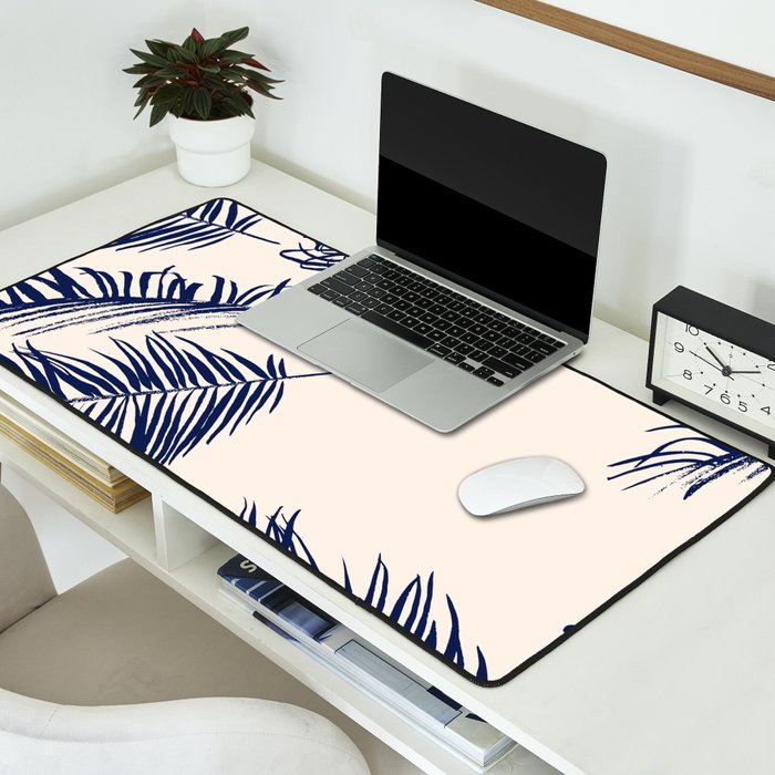 Blue Palm Leaves x Dry Brush Desk Mat Gallery Image 2