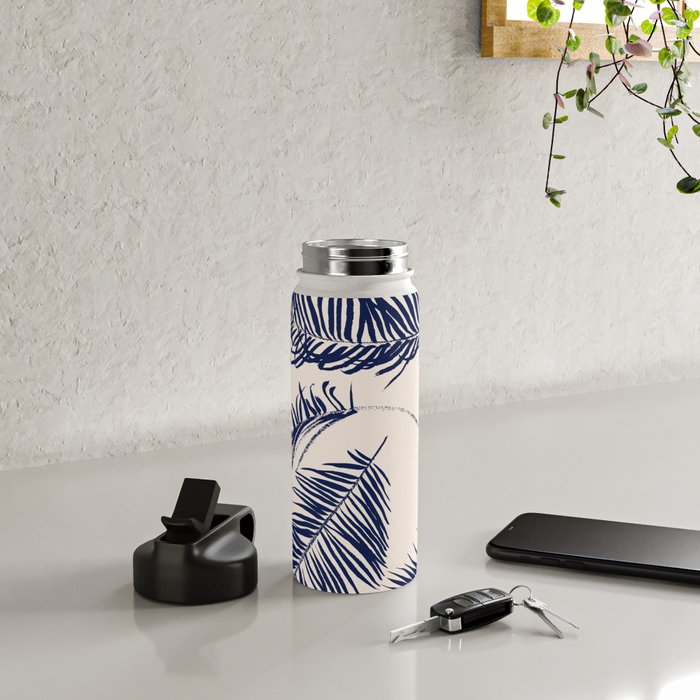 Blue Palm Leaves x Dry Brush Water Bottle Gallery Image 4