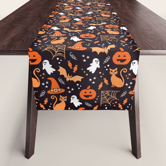 Halloween party illustrations orange, black Table Runner Gallery Image 1