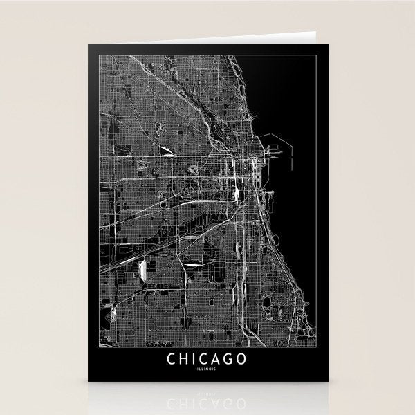 Chicago Black Map Stationery Card Gallery Image 1