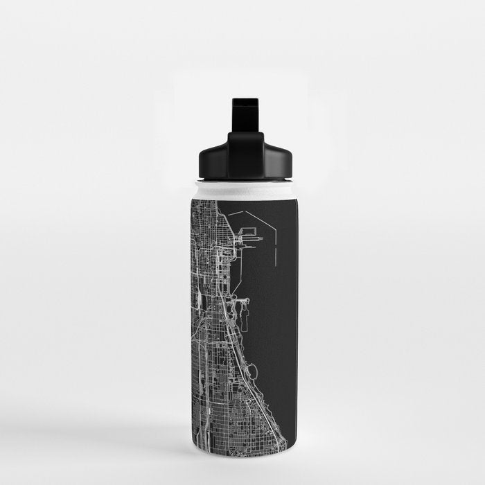 Chicago Black Map Water Bottle Gallery Image 2