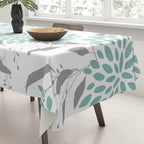 Festive, Floral Blooms and Leaves, Teal and Gray Tablecloth Gallery Image 3