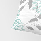 Festive, Floral Blooms and Leaves, Teal and Gray Pillow Sham Gallery Image 4