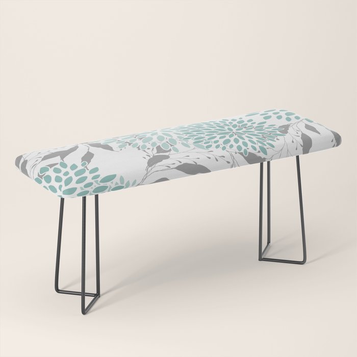 Festive, Floral Blooms and Leaves, Teal and Gray Bench Gallery Image 1
