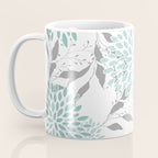 Festive, Floral Blooms and Leaves, Teal and Gray Coffee Mug Gallery Image 3