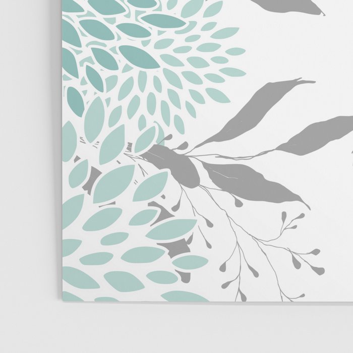 Festive, Floral Blooms and Leaves, Teal and Gray Poster Gallery Image 3