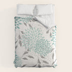 Festive, Floral Blooms and Leaves, Teal and Gray Comforter Gallery Image 6