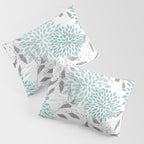 Festive, Floral Blooms and Leaves, Teal and Gray Pillow Sham Gallery Image 3