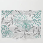 Festive, Floral Blooms and Leaves, Teal and Gray Wall Hanging Gallery Image 1