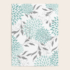 Festive, Floral Blooms and Leaves, Teal and Gray Poster Gallery Image 4