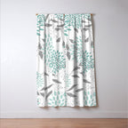 Festive, Floral Blooms and Leaves, Teal and Gray Window Curtain Gallery Image 3