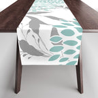 Festive, Floral Blooms and Leaves, Teal and Gray Table Runner Gallery Image 1