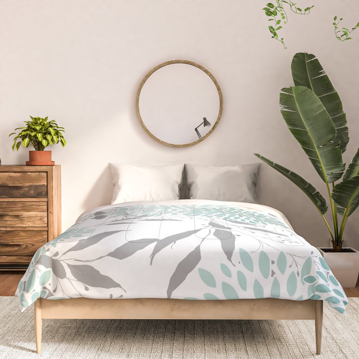 Festive, Floral Blooms and Leaves, Teal and Gray Comforter Gallery Image 3