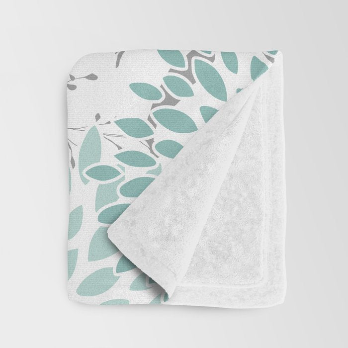 Festive, Floral Blooms and Leaves, Teal and Gray Throw Blanket Gallery Image 3