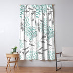 Festive, Floral Blooms and Leaves, Teal and Gray Window Curtain Gallery Image 5