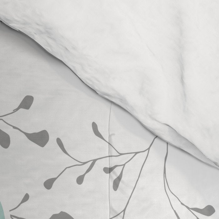 Festive, Floral Blooms and Leaves, Teal and Gray Comforter Gallery Image 4