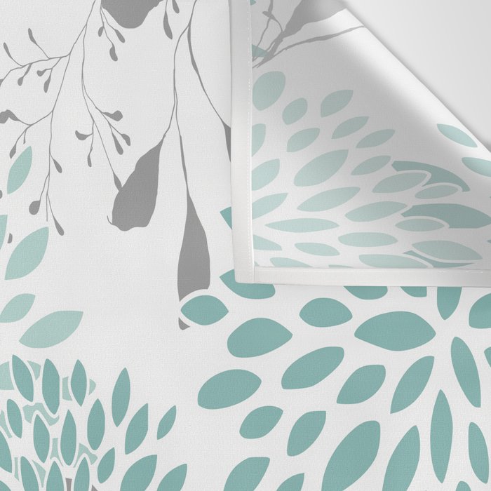 Festive, Floral Blooms and Leaves, Teal and Gray Wall Tapestry Gallery Image 3