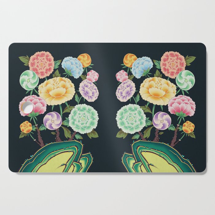 Minhwa(Korean traditional/folk art): Peony Flowers and Rock Cutting Board Gallery Image 1