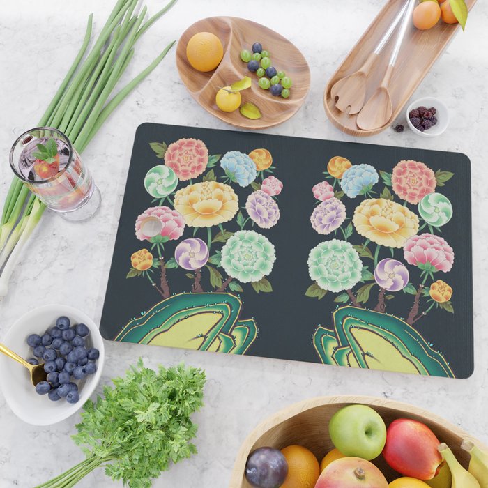 Minhwa(Korean traditional/folk art): Peony Flowers and Rock Cutting Board Gallery Image 2
